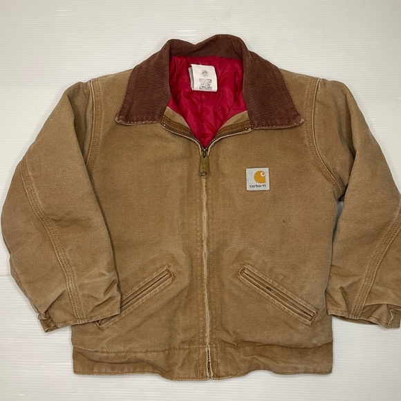 Carhartt Other - Vintage Carhartt Detroit Youth Jacket Red Quilted Lining Brown No Size Tag SZ 4
